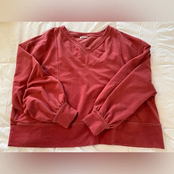 Free People V-Neck Sweater in Warm Red - Picture 3 of 10
